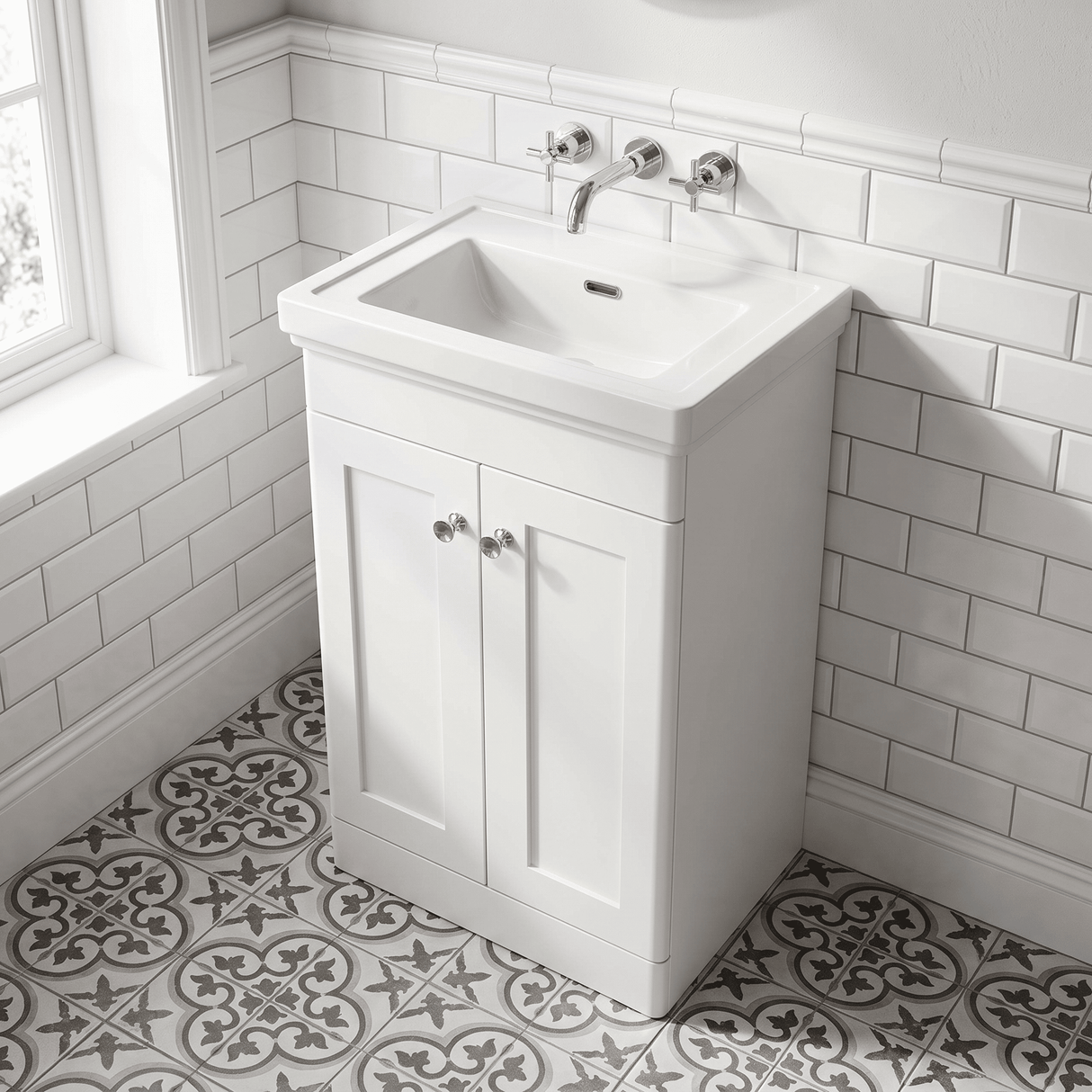 [BFCL123H] Swynnerton Traditional 2 Door Floor Standing Vanity Unit with 0 Tap Hole Traditional Fireclay Basin, Choice of Size and Colour