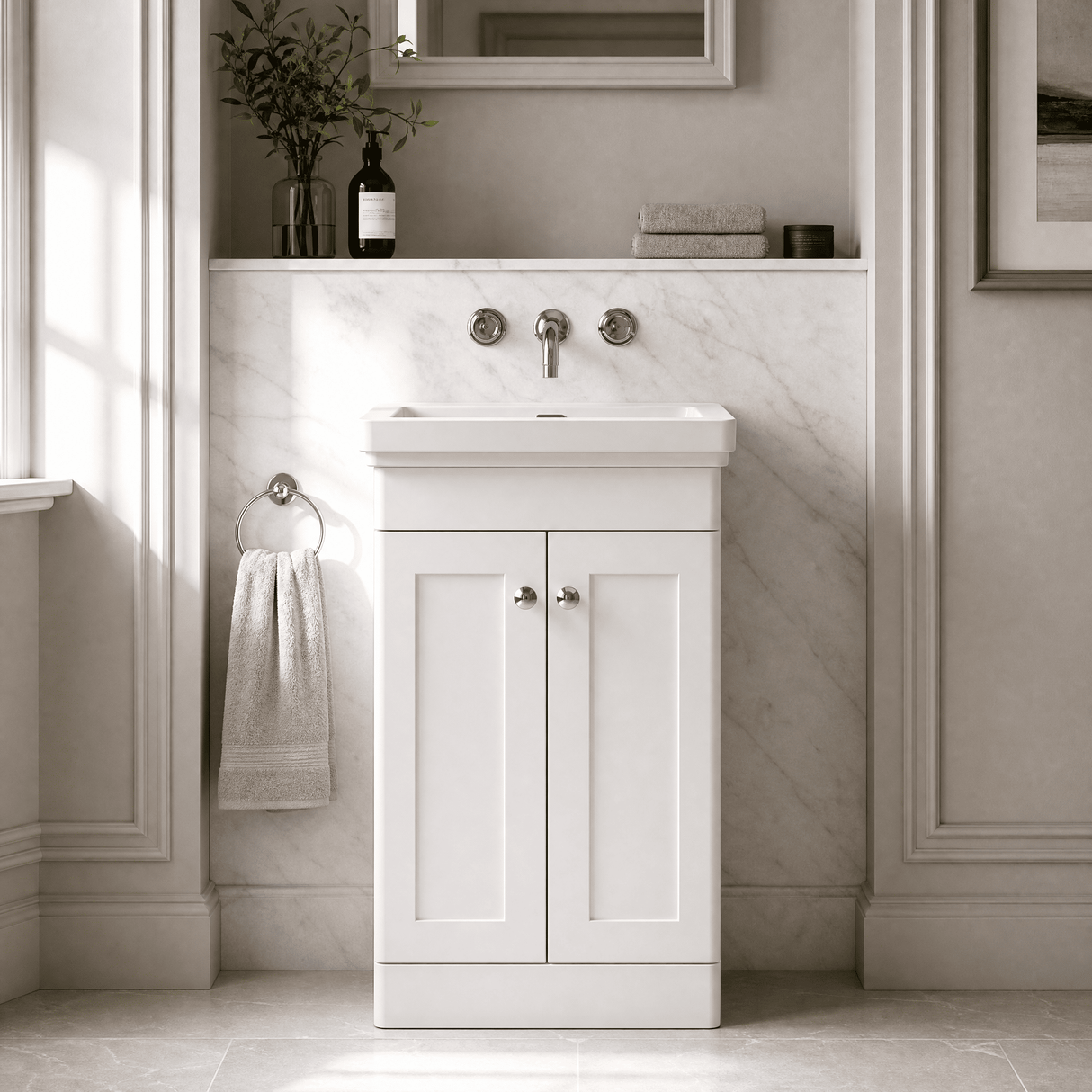 [BFCL123H] Swynnerton Traditional 2 Door Floor Standing Vanity Unit with 0 Tap Hole Traditional Fireclay Basin, Choice of Size and Colour - Silo