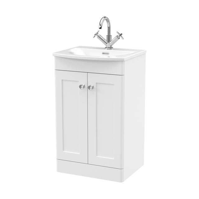 [BFCL123J] Swynnerton Traditional 2 Door Floor Standing Vanity Unit with Basin, Satin White, 500mm - Cutout