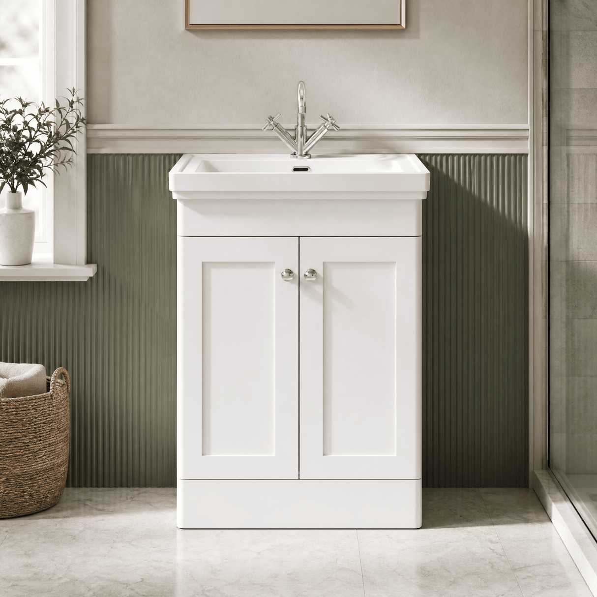 [BFCL125A] Swynnerton Traditional Floor Standing Vanity Basin Unit with 1 Tap Hole Ceramic Basin - Choice of Size and Finish - Silo