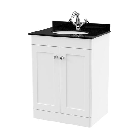[BFCL125BR1] Swynnerton Traditional 2 Door Floor Standing Vanity Unit with Marble Basin, Satin White, 600mm - Cutout