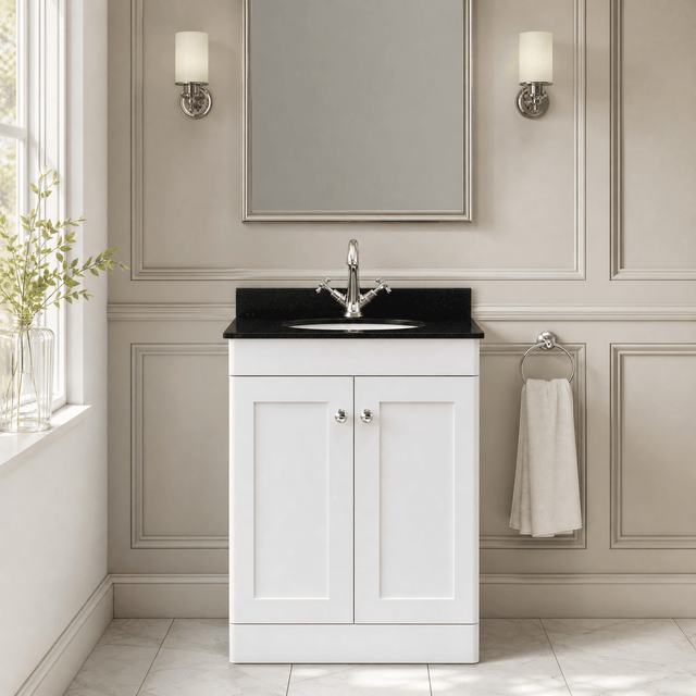 [BFCL125BR1] Swynnerton Traditional 2 Door Floor Standing Vanity Unit with Black Marble Worktop and 1 Tap Hole Basin, Choice of Size and Colour - Silo