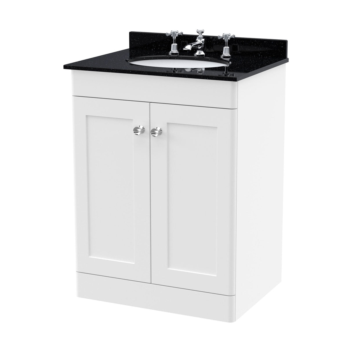[BFCL125BR3] Swynnerton Traditional 2 Door Floor Standing Vanity Unit with Marble Basin, Satin White, 600mm - Cutout