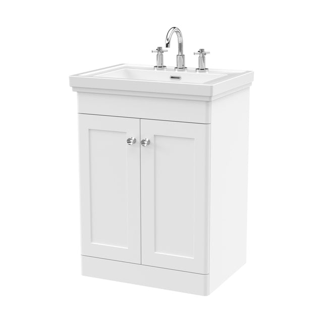 [BFCL125B] Swynnerton Traditional 2 Door Floor Standing Vanity Unit with Basin, Satin White, 600mm - Cutout
