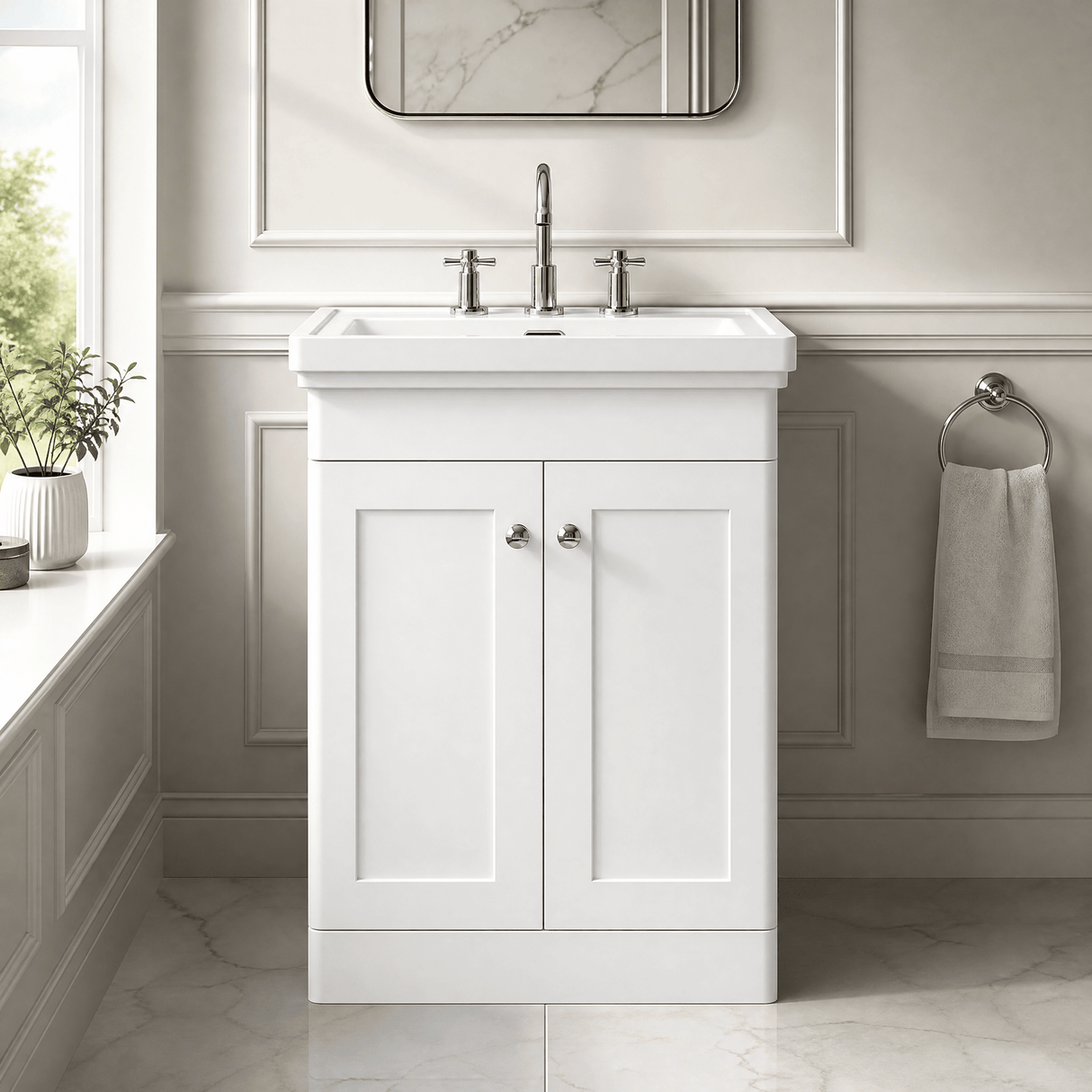 [BFCL125B] Swynnerton Traditional 2 Door Floor Standing Vanity Basin Unit with 3 Tap Hole Traditional Fireclay Basin, Choice of Size and Colour - Silo