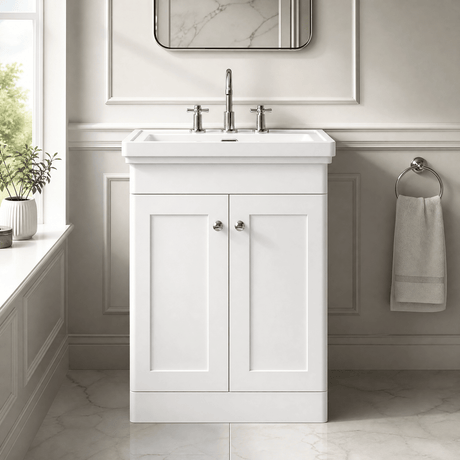 [BFCL125B] Swynnerton Traditional 2 Door Floor Standing Vanity Basin Unit with 3 Tap Hole Traditional Fireclay Basin, Choice of Size and Colour - Silo