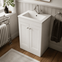 [BFCL125C] Swynnerton Traditional 2 Door Floor Standing Vanity Basin Unit with 1 Tap Hole Minimalist Ceramic Basin, Choice of Size and Colour