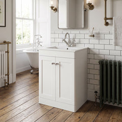 [BFCL125C] Swynnerton Traditional 2 Door Floor Standing Vanity Basin Unit with 1 Tap Hole Minimalist Ceramic Basin, Choice of Size and Colour