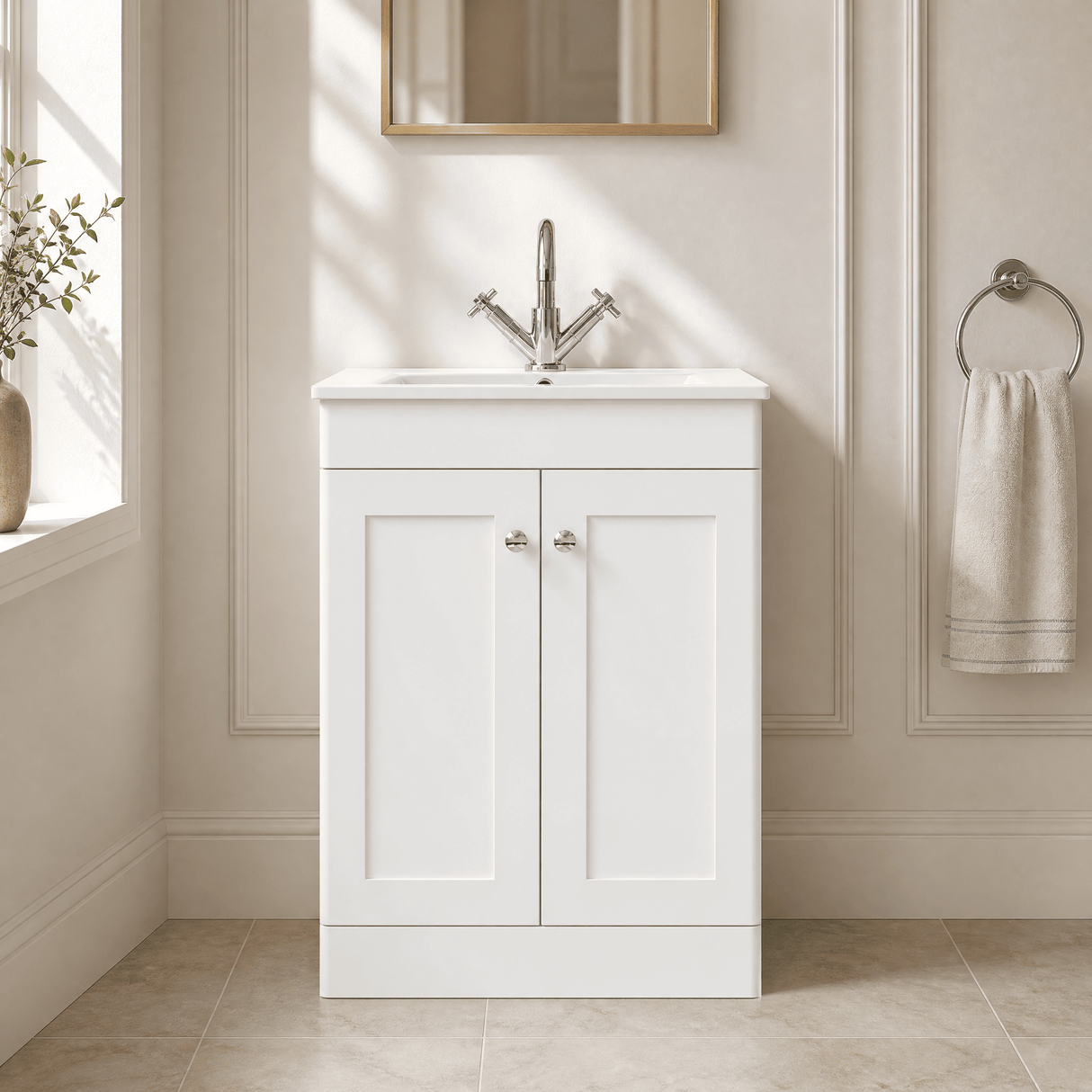 [BFCL125C] Swynnerton Traditional 2 Door Floor Standing Vanity Basin Unit with 1 Tap Hole Minimalist Ceramic Basin, Choice of Size and Colour - Silo