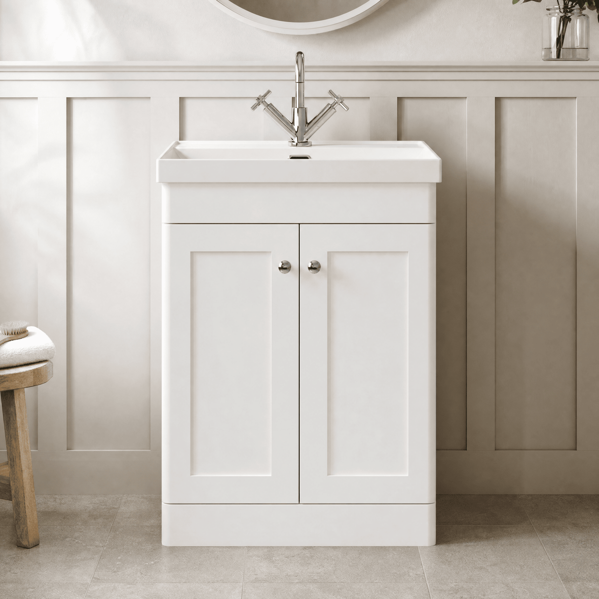 [BFCL125E] Swynnerton Traditional 2 Door Floor Standing Vanity Unit with Thin Edge Basin, Choice of Size and Colour