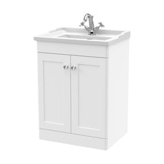 [BFCL125F] Swynnerton Traditional 2 Door Floor Standing Vanity Unit with Basin, Satin White, 600mm - Cutout