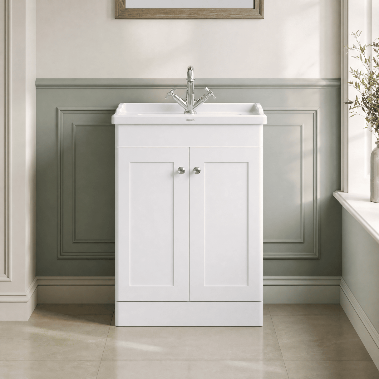 [BFCL125F] Swynnerton Traditional 2 Door Floor Standing Vanity Basin Unit with 1 Tap Hole Traditional Ceramic Basin, Choice of Size and Colour