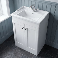 [BFCL125F] Swynnerton Traditional 2 Door Floor Standing Vanity Basin Unit with 1 Tap Hole Traditional Ceramic Basin, Choice of Size and Colour