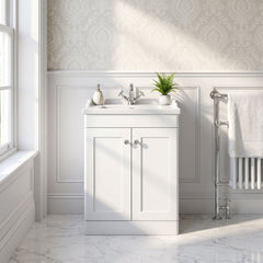 [BFCL125F] Swynnerton Traditional 2 Door Floor Standing Vanity Basin Unit with 1 Tap Hole Traditional Ceramic Basin, Choice of Size and Colour - Silo