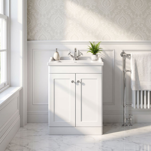[BFCL125F] Swynnerton Traditional 2 Door Floor Standing Vanity Basin Unit with 1 Tap Hole Traditional Ceramic Basin, Choice of Size and Colour - Silo