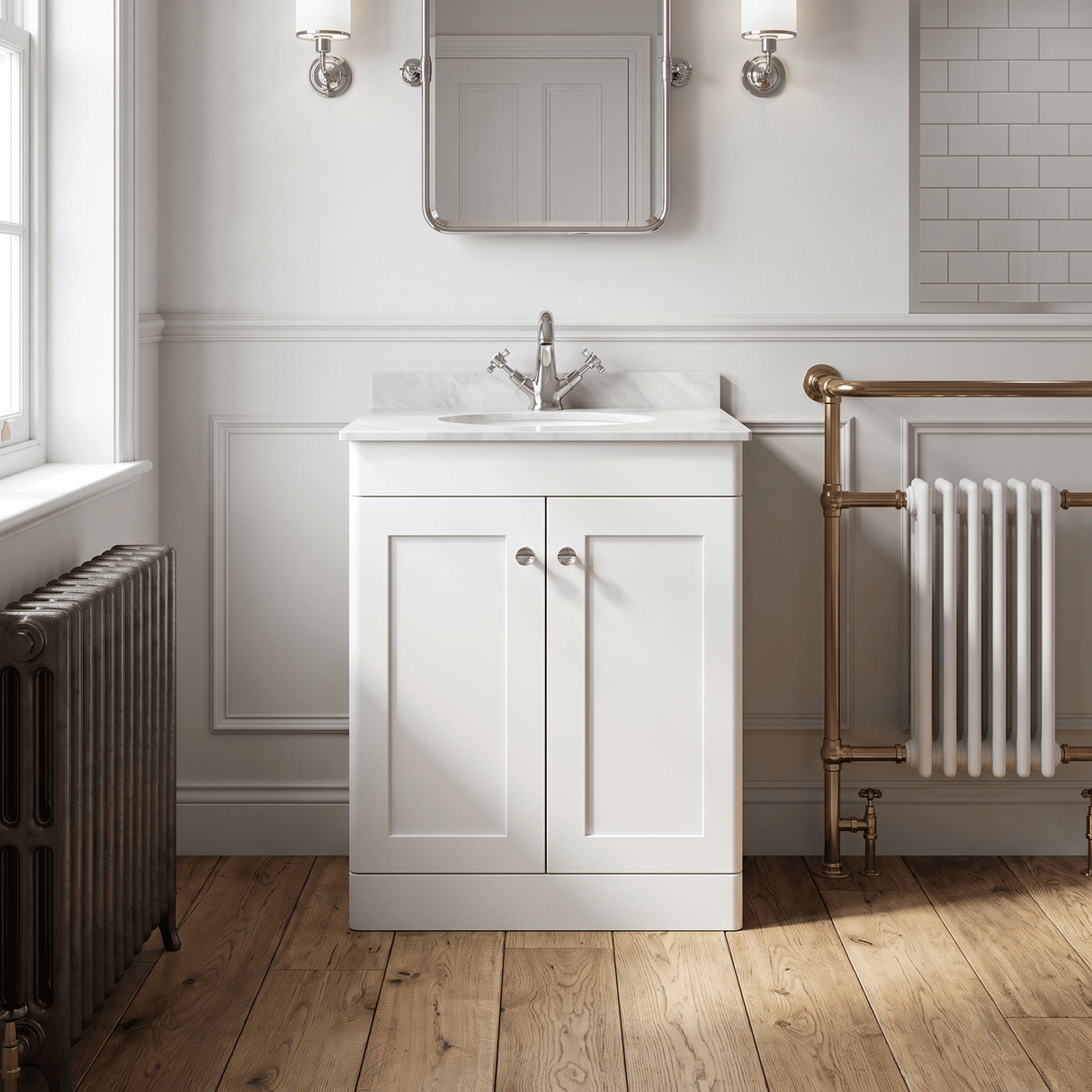 [BFCL125GR1] Swynnerton Traditional 2 Door Floor Standing Vanity Unit with Grey Marble Worktop and 1 Tap Hole Basin, Choice of Size and Colour