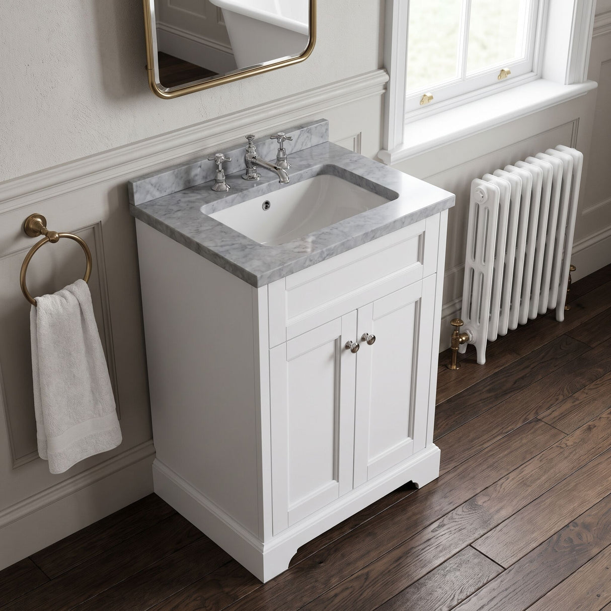 [BFCL125GR1] Swynnerton Traditional 2 Door Floor Standing Vanity Unit with Grey Marble Worktop and 1 Tap Hole Basin, Choice of Size and Colour