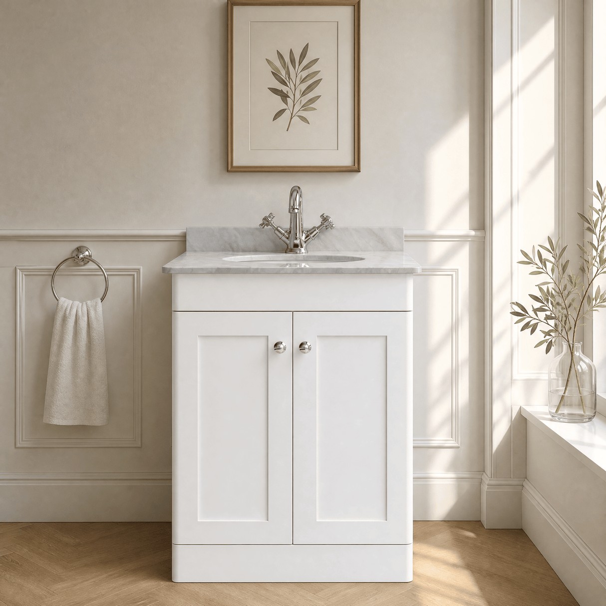 [BFCL125GR1] Swynnerton Traditional 2 Door Floor Standing Vanity Unit with Grey Marble Worktop and 1 Tap Hole Basin, Choice of Size and Colour - Silo