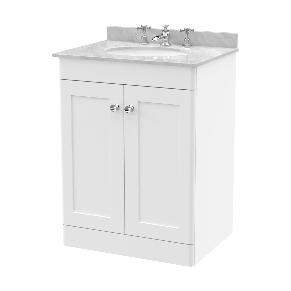 [BFCL125GR3] Swynnerton Traditional 2 Door Floor Standing Vanity Unit with Marble Basin, Satin White, 600mm - Cutout