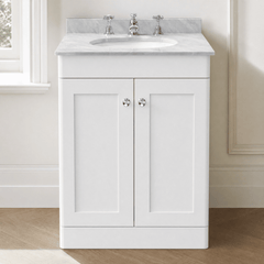 [BFCL125GR3] Swynnerton Traditional 2 Door Floor Standing Vanity Basin Unit with 3 Tap Hole Grey Marble Top Basin, Choice of Size and Colour