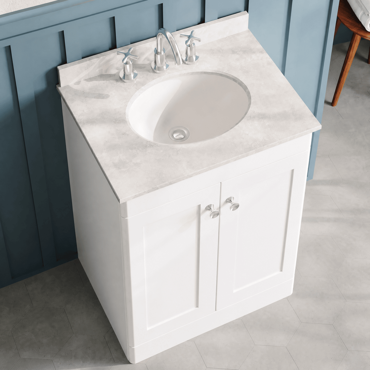 [BFCL125GR3] Swynnerton Traditional 2 Door Floor Standing Vanity Basin Unit with 3 Tap Hole Grey Marble Top Basin, Choice of Size and Colour