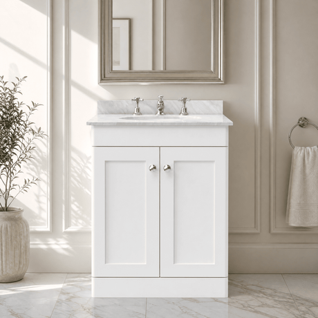 [BFCL125GR3] Swynnerton Traditional 2 Door Floor Standing Vanity Basin Unit with 3 Tap Hole Grey Marble Top Basin, Choice of Size and Colour - Silo