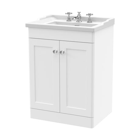 [BFCL125G] Swynnerton Traditional 2 Door Floor Standing Vanity Unit with Basin, Satin White, 600mm - Cutout