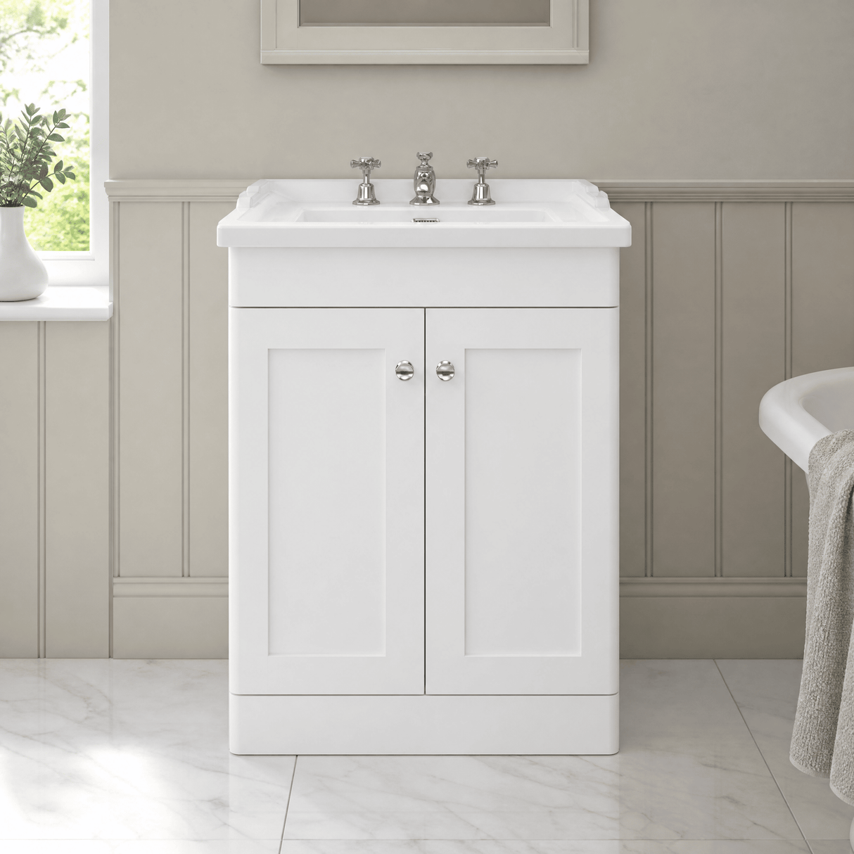 [BFCL125G] Swynnerton Traditional 2 Door Floor Standing Vanity Basin Unit with 3 Tap Hole Traditional Ceramic Basin, Choice of Size and Colour