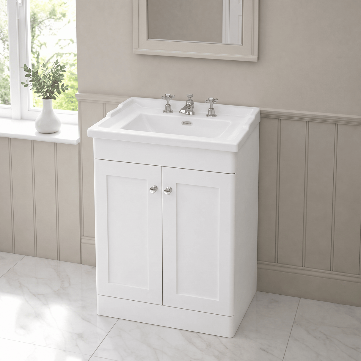 [BFCL125G] Swynnerton Traditional 2 Door Floor Standing Vanity Basin Unit with 3 Tap Hole Traditional Ceramic Basin, Choice of Size and Colour