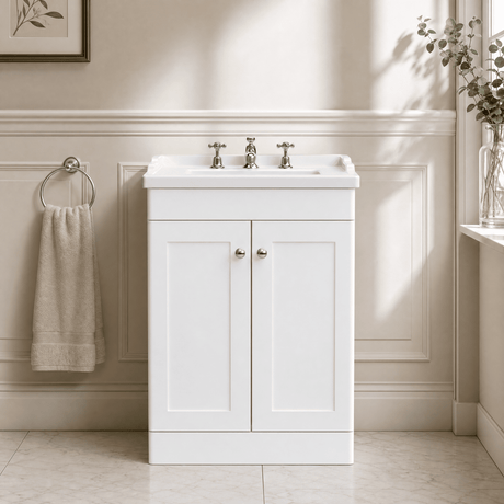 [BFCL125G] Swynnerton Traditional 2 Door Floor Standing Vanity Basin Unit with 3 Tap Hole Traditional Ceramic Basin, Choice of Size and Colour - Silo