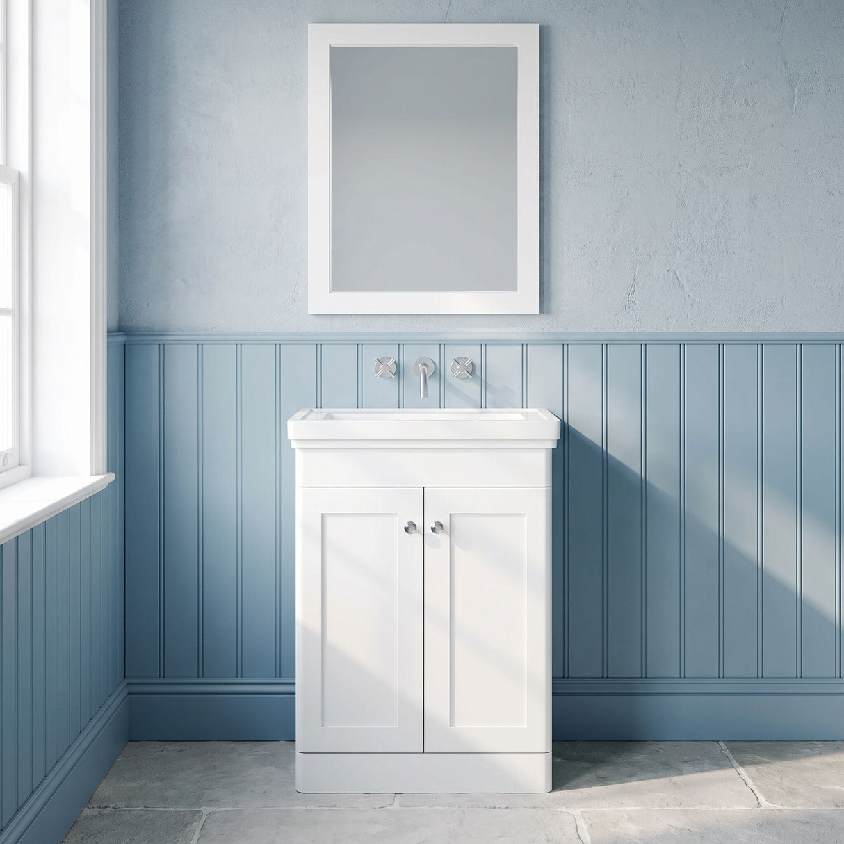 [BFCL125H] Swynnerton Traditional 2 Door Floor Standing Vanity Unit with 0 Tap Hole Traditional Fireclay Basin, Choice of Size and Colour
