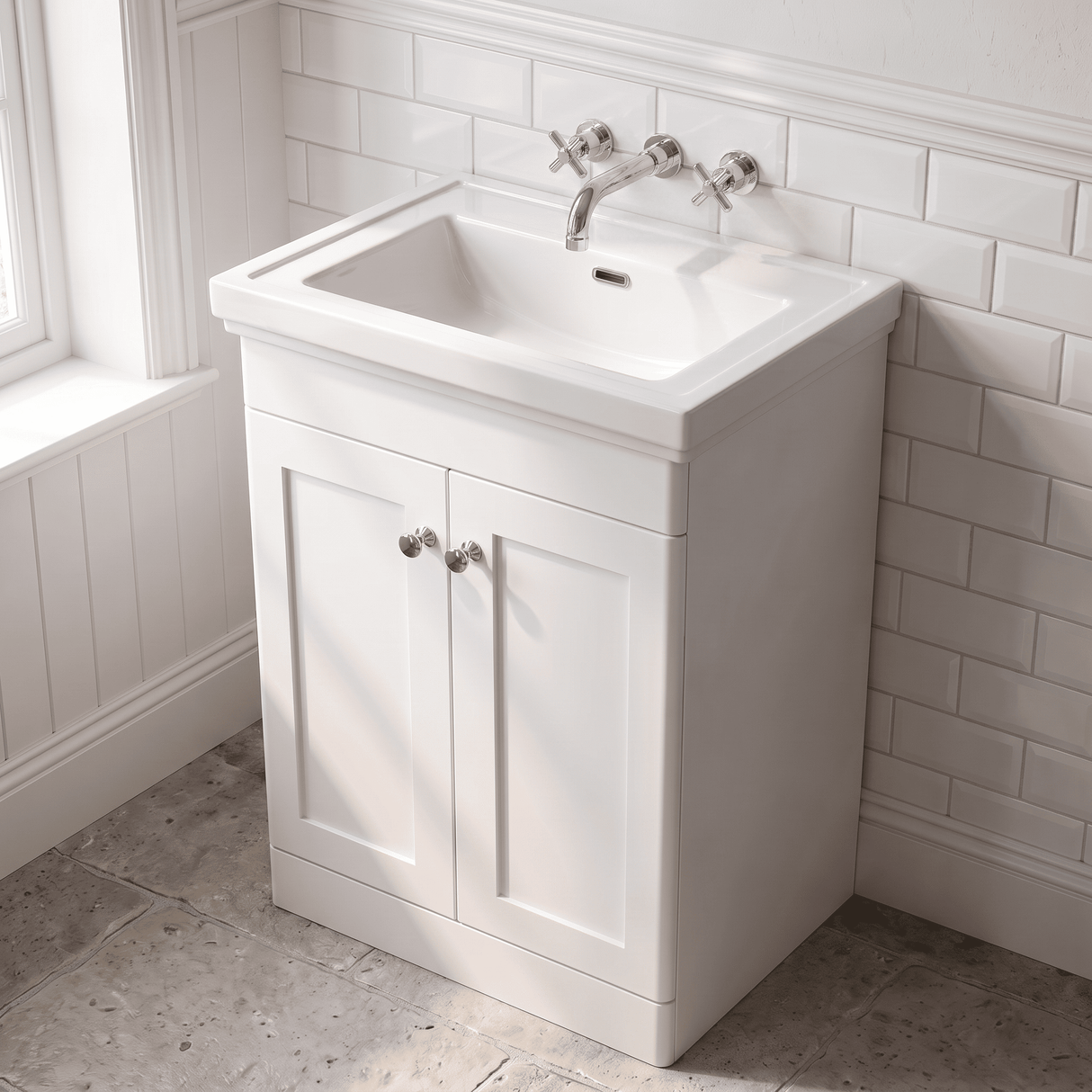 [BFCL125H] Swynnerton Traditional 2 Door Floor Standing Vanity Unit with 0 Tap Hole Traditional Fireclay Basin, Choice of Size and Colour