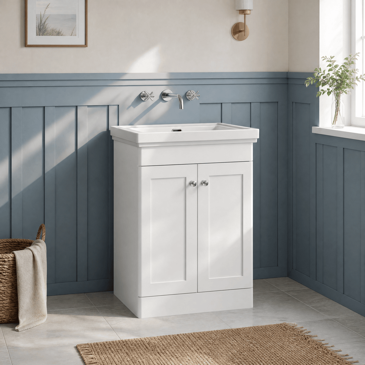 [BFCL125H] Swynnerton Traditional 2 Door Floor Standing Vanity Unit with 0 Tap Hole Traditional Fireclay Basin, Choice of Size and Colour