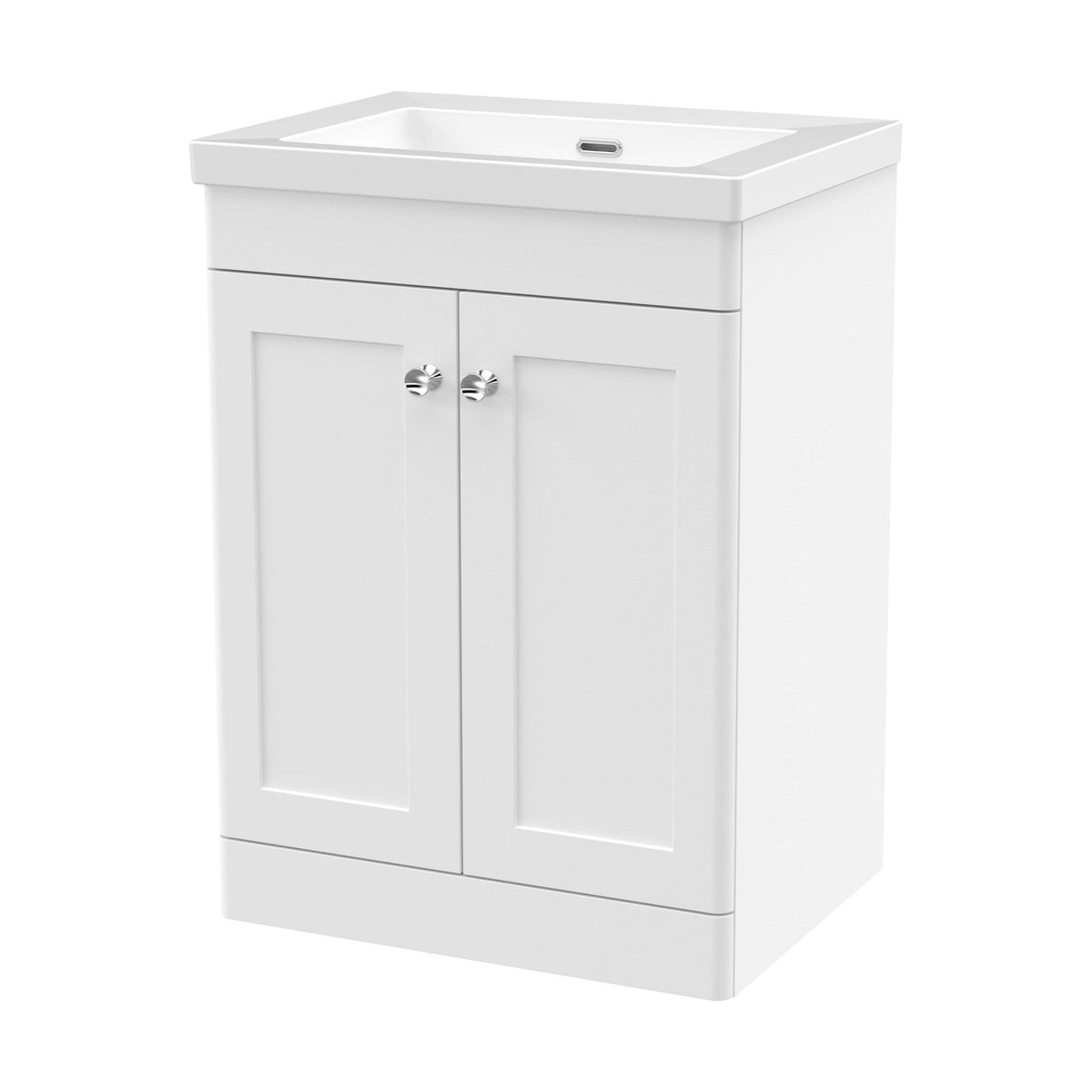 [BFCL125K] Swynnerton Traditional 2 Door Floor Standing Vanity Unit with Fireclay Basin, Satin White, 600mm - Cutout