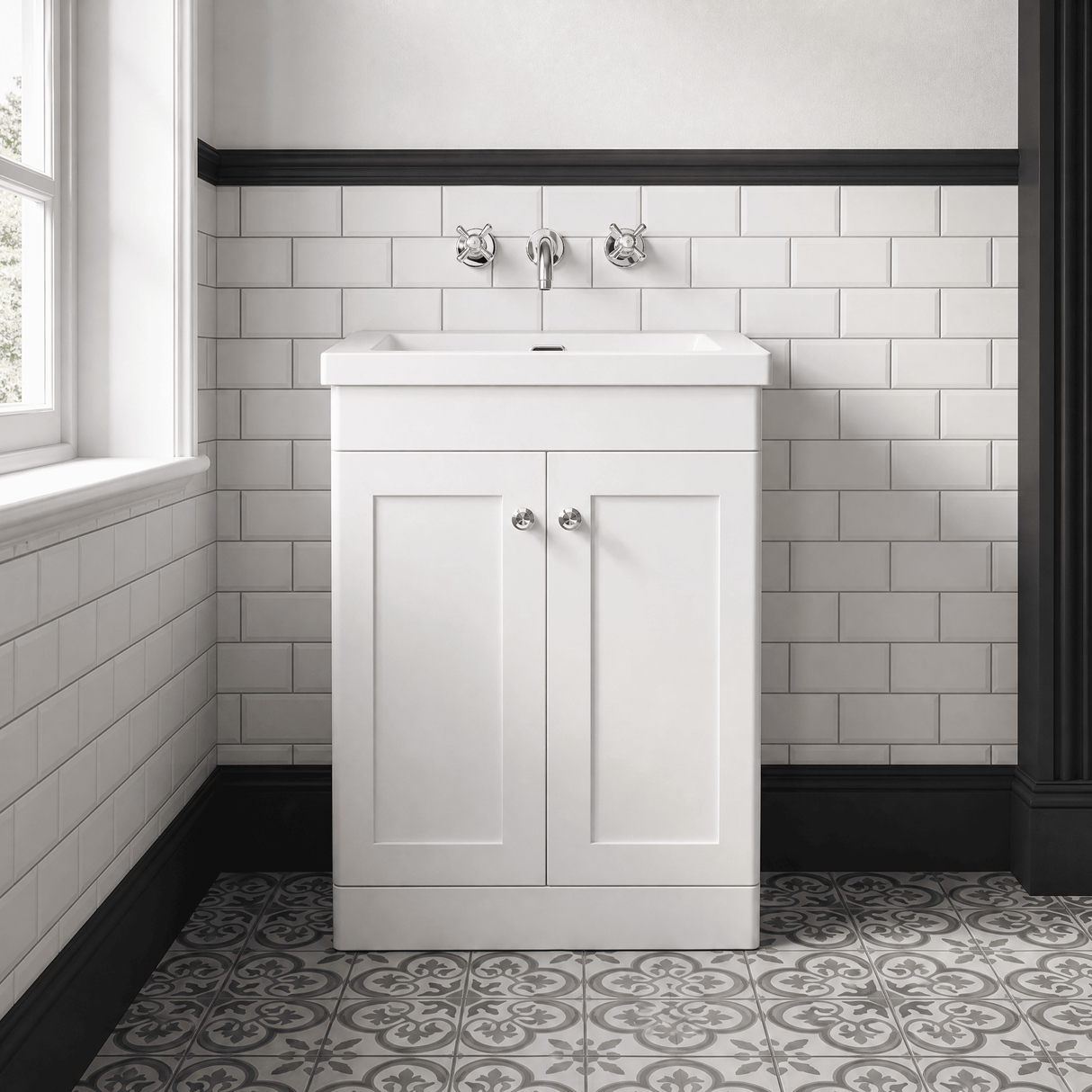 [BFCL125K] Swynnerton Traditional 2 Door Floor Standing Vanity Basin Unit with 0 Tap Hole Modern Fireclay Basin, Choice of Size and Colour