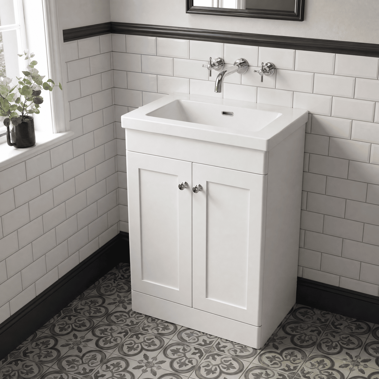 [BFCL125K] Swynnerton Traditional 2 Door Floor Standing Vanity Basin Unit with 0 Tap Hole Modern Fireclay Basin, Choice of Size and Colour