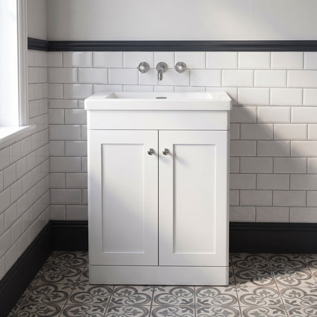 [BFCL125K] Swynnerton Traditional 2 Door Floor Standing Vanity Basin Unit with 0 Tap Hole Modern Fireclay Basin, Choice of Size and Colour - Silo
