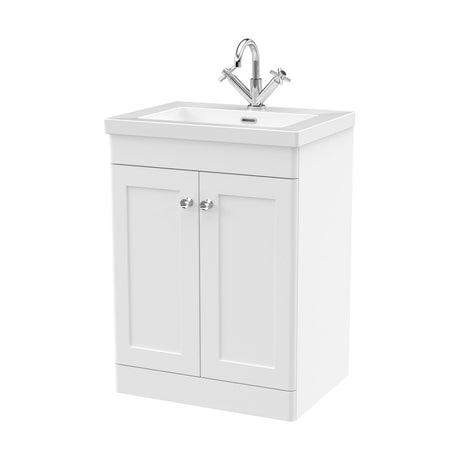 [BFCL125L] Swynnerton Traditional 2 Door Floor Standing Vanity Unit with Fireclay Basin, Satin White, 600mm - Cutout