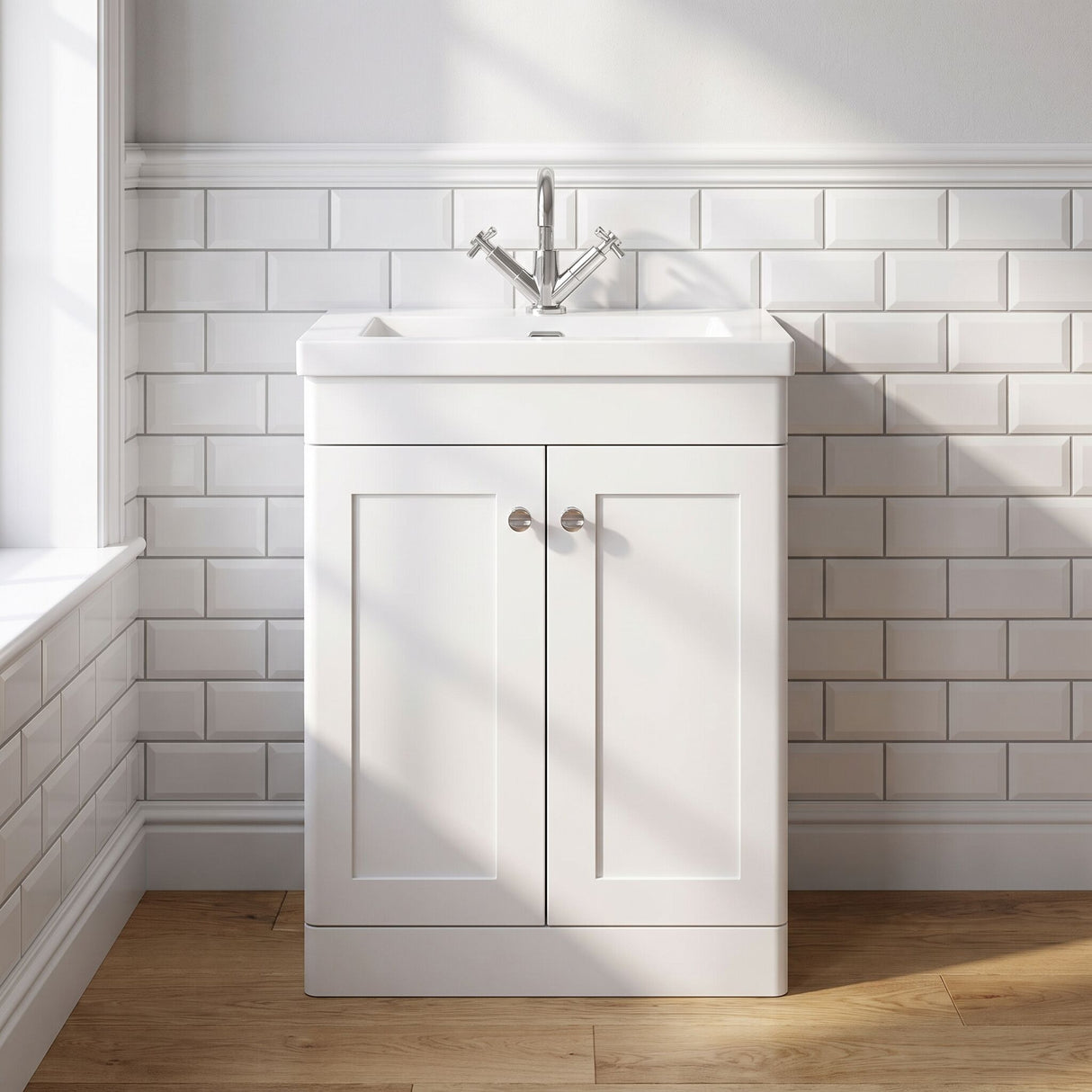 [BFCL125L] Swynnerton Traditional 2 Door Floor Standing Vanity Basin Unit with 1 Tap Hole Modern Fireclay Basin, Choice of Size and Colour - Silo