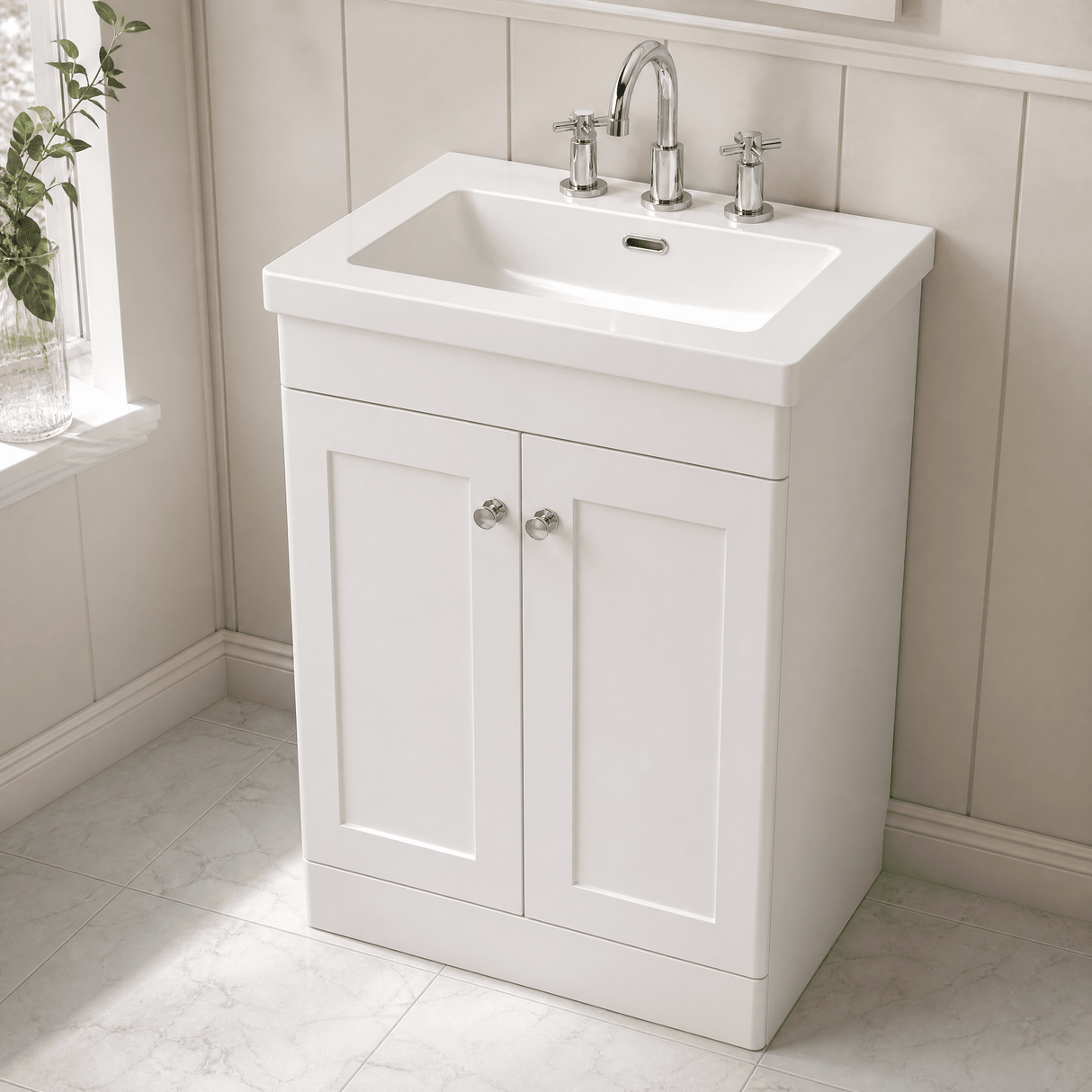 [BFCL125M] Swynnerton Traditional 2 Door Floor Standing Vanity Basin Unit with 3 Tap Hole Modern Fireclay Basin, Choice of Size and Colour