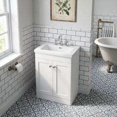 [BFCL125M] Swynnerton Traditional 2 Door Floor Standing Vanity Basin Unit with 3 Tap Hole Modern Fireclay Basin, Choice of Size and Colour
