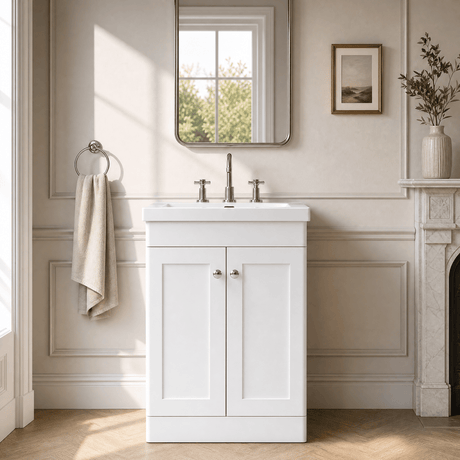 [BFCL125M] Swynnerton Traditional 2 Door Floor Standing Vanity Basin Unit with 3 Tap Hole Modern Fireclay Basin, Choice of Size and Colour - Silo