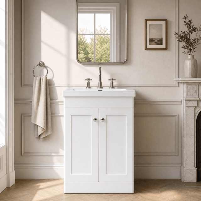 [BFCL125M] Swynnerton Traditional 2 Door Floor Standing Vanity Basin Unit with 3 Tap Hole Modern Fireclay Basin, Choice of Size and Colour - Silo