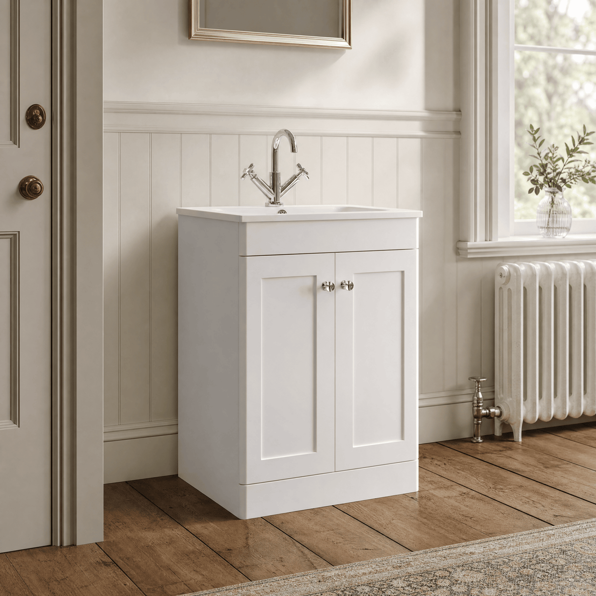 [BFCL125P] Swynnerton Traditional 2 Door Floor Standing Vanity Basin Unit with 1 Tap Hole Stone Basin, Choice of Size and Colour
