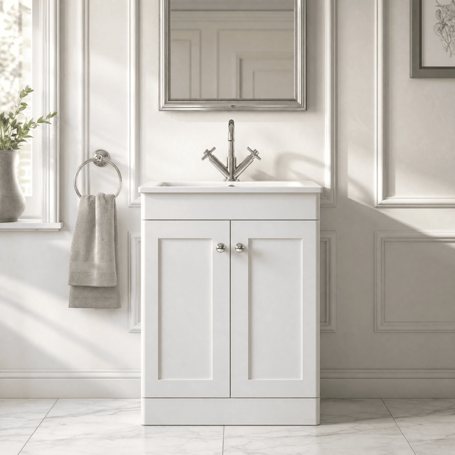 [BFCL125P] Swynnerton Traditional 2 Door Floor Standing Vanity Basin Unit with 1 Tap Hole Stone Basin, Choice of Size and Colour - Silo
