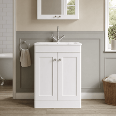 [BFCL125Q] Swynnerton Traditional 2 Door Floor Standing Vanity Basin Unit with 1 Tap Hole Marble Effect Stone Basin, Choice of Size and Colour