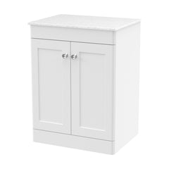 [BFCL125WMT] Swynnerton Traditional 2 Door Floor Standing Vanity Unit with Marble Top, Satin White, 600mm - Cutout