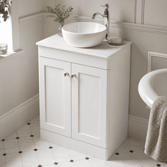 [BFCL125WMT] Swynnerton Traditional 2 Door Floor Standing Vanity Unit with White Marble Worktop, Choice of Size and Colour