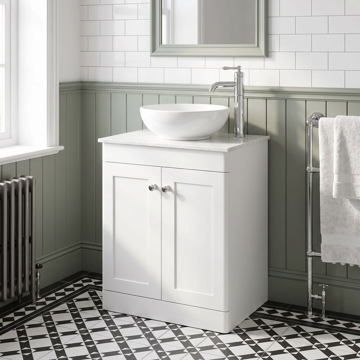 [BFCL125WMT] Swynnerton Traditional 2 Door Floor Standing Vanity Unit with White Marble Worktop, Choice of Size and Colour