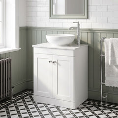 [BFCL125WMT] Swynnerton Traditional 2 Door Floor Standing Vanity Unit with White Marble Worktop, Choice of Size and Colour